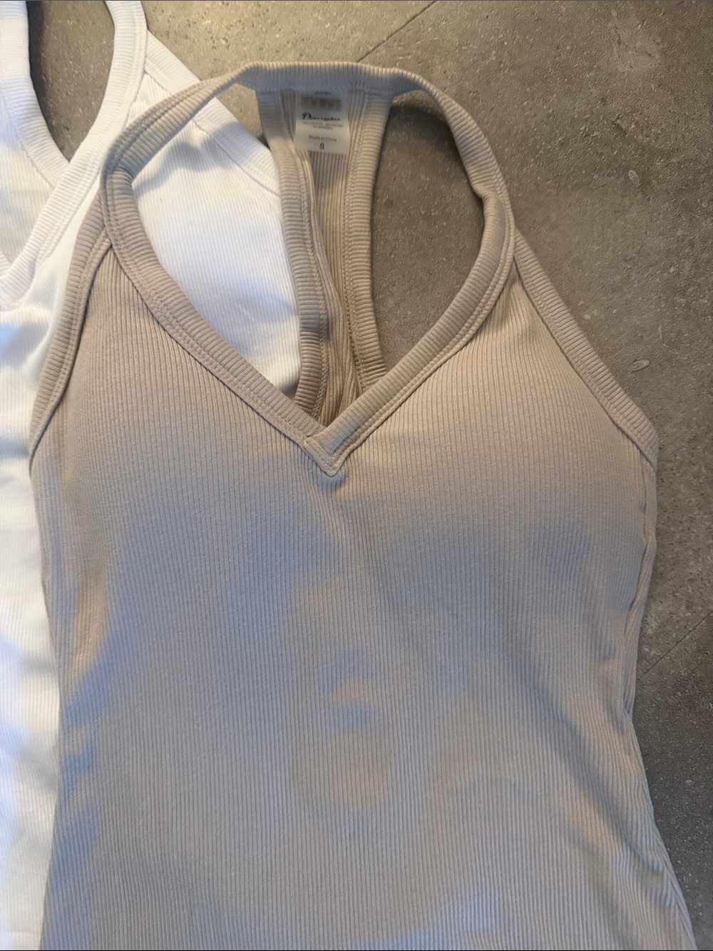 Set of 3 Ribbed V-Neck Racerback Tank - White, Light Blue, Taupe Sz Sm - Picture 4 of 8